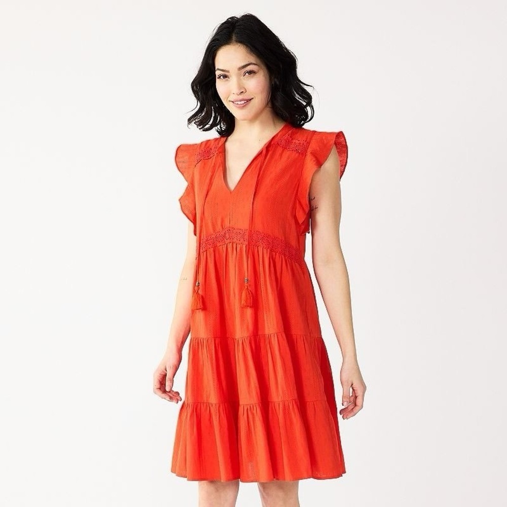 Sonoma Goods For Life® Textured Tiered-Hem Dress Aloha Orange Size XXL